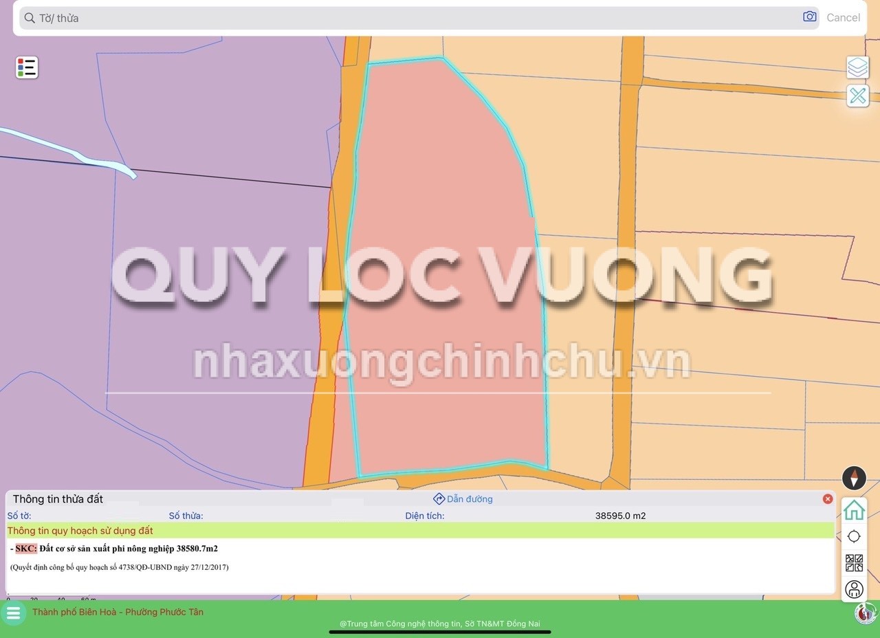 Bán đất trống xây xưởng 38.595m2 ở phường Phước Tân, Biên Hòa, 120 tỷ