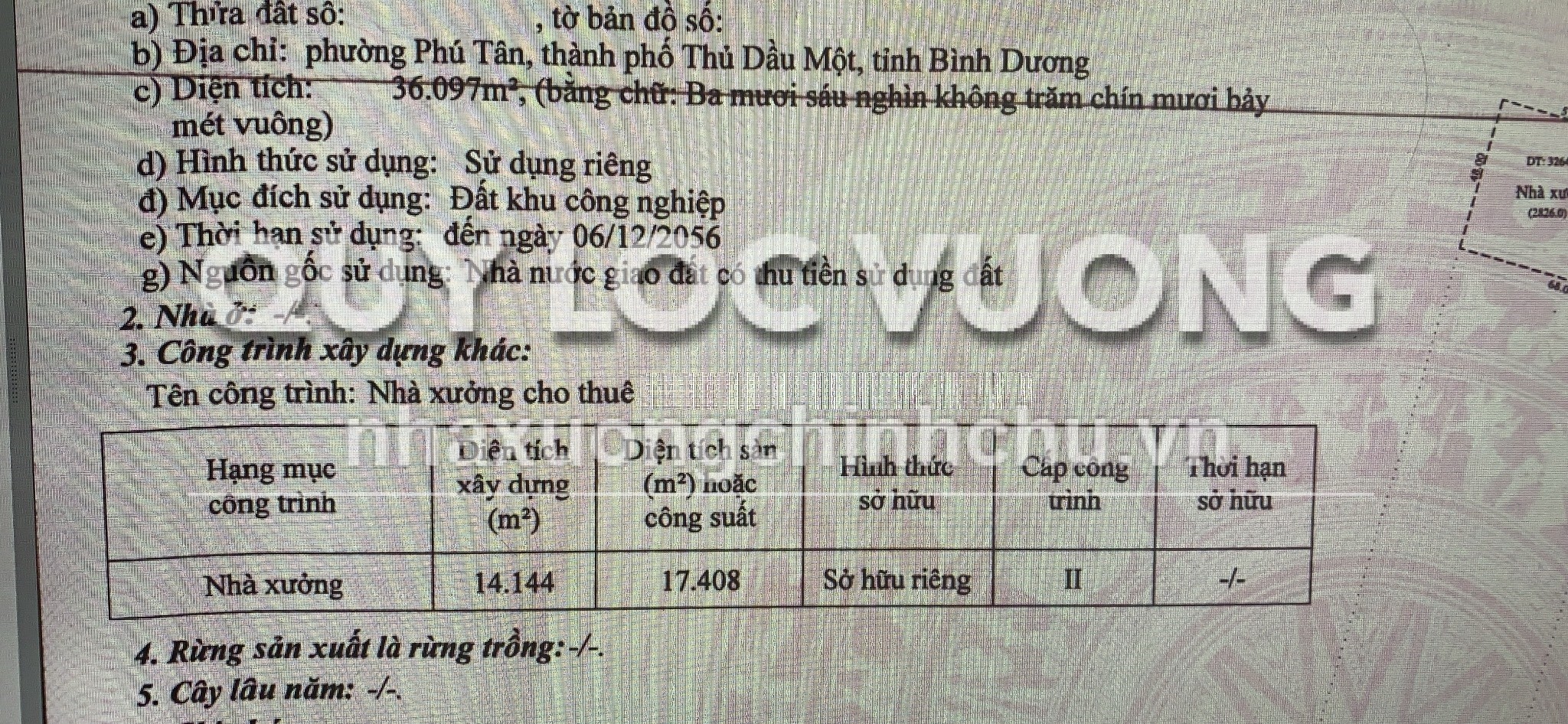 Bán xưởng sản xuất găng tay KV 36.097m2 KCN Sóng Thần 3, BD, 1.400 tỷ