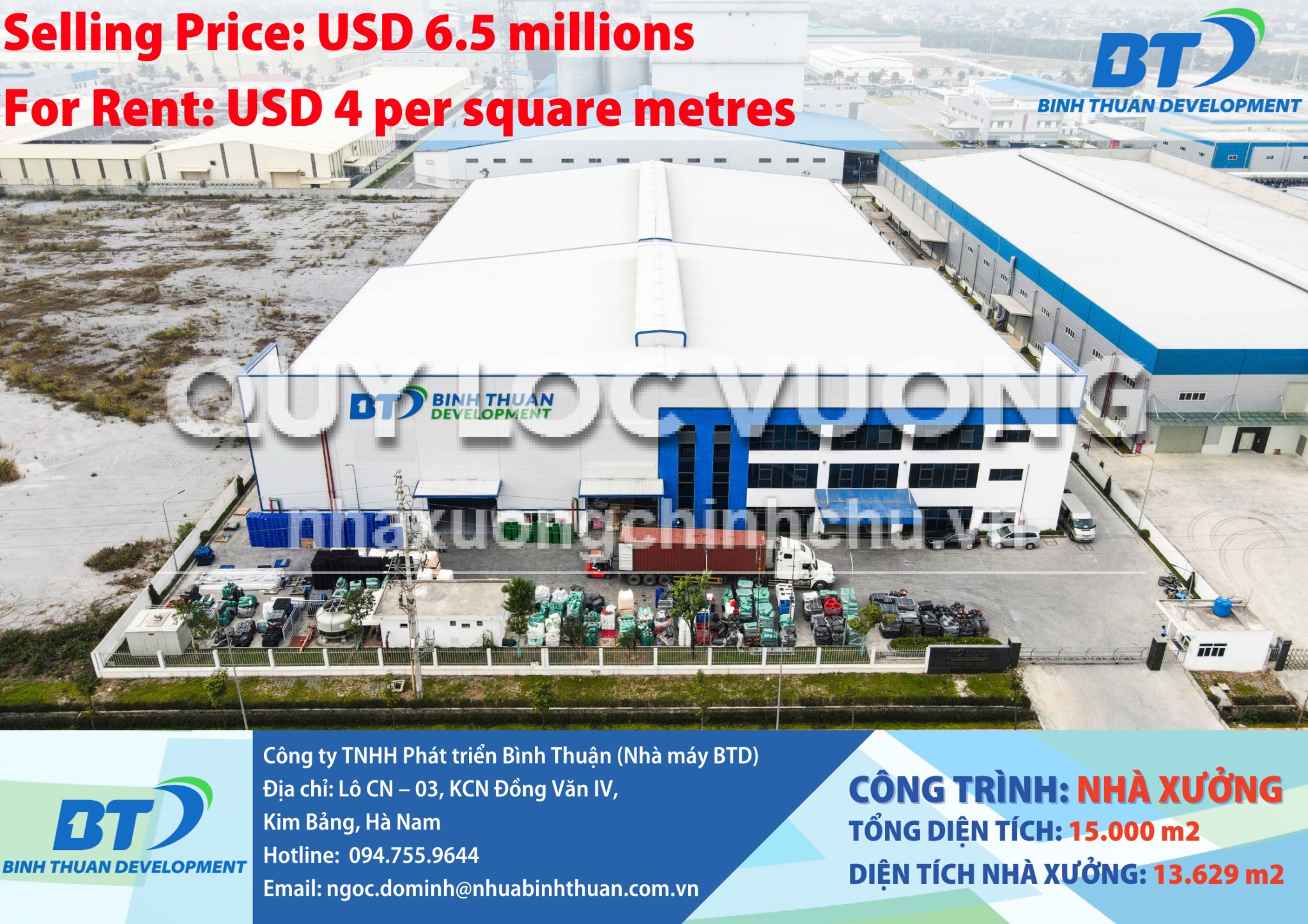 Bán/cho thuê xưởng KV 15.000m2 ở KCN Đồng Văn IV, Hà Nam, 4 USD/m2