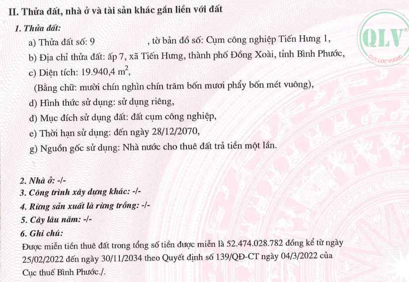 Bán 19.940m2 đất trống trong CCN Tiến Hưng, Bình Phước, 85 USD/m2
